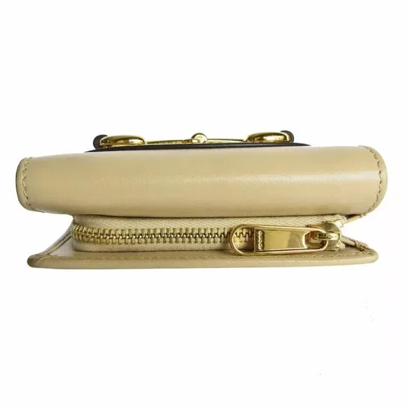 GUCCI HorsebitTri-fold wallet compact wallet beige leather Wallets